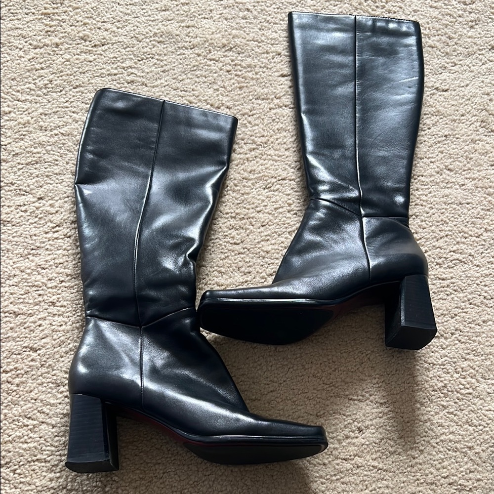 Nine West Elegant Black Leather Knee-High Boots